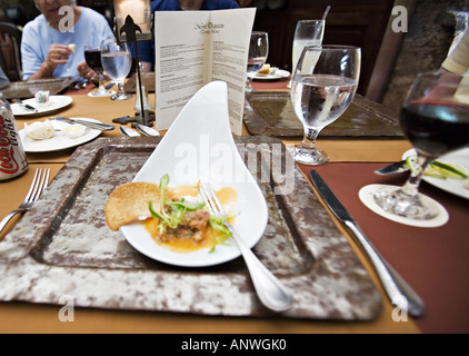 GUATEMALA ANTIGUA Degustationsmenü im Restaurant Casa Santo Domingo Stockfoto