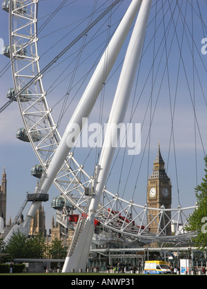 London Eye mit Big Ben und die Houses of Parlament England UK Europa EU Stockfoto