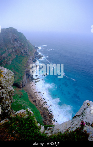Afrika, Südafrika, Kap-Halbinsel, Kap. Cape Point Overlook, felsigen Küste des Atlantischen Ozeans. Stockfoto