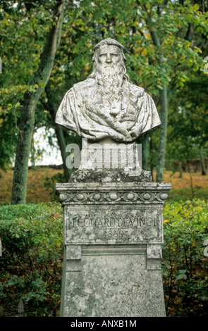 Büste von Leonardo da Vinci, Schloss Clos Lucé, Département Indre-et-Loire, Frankreich Stockfoto