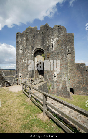 Turm in den Wänden der Caerphilly Castle South Wales UK Stockfoto