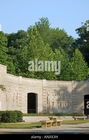 Gestalteten Tafeln am Lincoln Boyhood National Memorial, Lincoln City IN Stockfoto