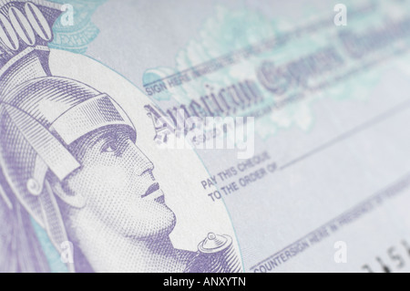 American Express 1000 Dollar Travelers Cheque closeup Stockfoto