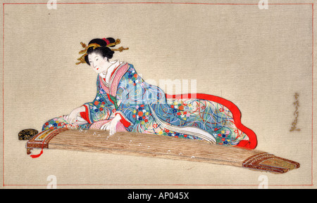 Dame spielen das Koto, Japan ca. 1878 Stockfoto