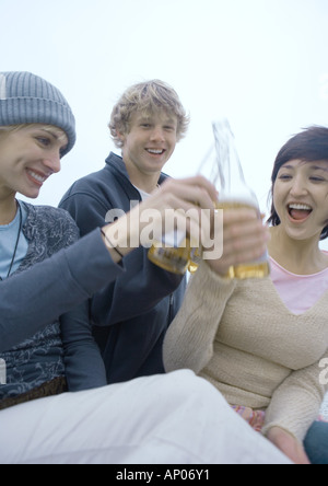 Junge Erwachsene Freunde Klirren Bierflaschen Stockfoto