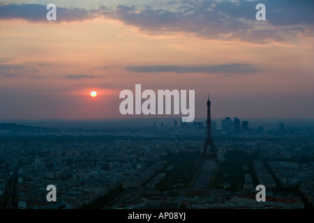 Sonnenuntergang hinter Eiffelturm Paris Frankreich Stockfoto