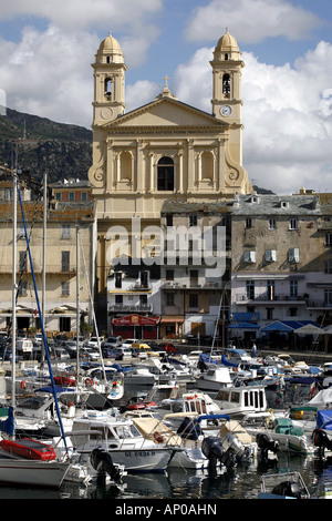 Die Kirche St. Jean Baptiste & den alten Hafen, Bastia, Korsika, Frankreich Stockfoto