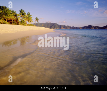 Warmen Wasser der Karibik Rollen an den Strand am Strand von Sandy Key aus der Insel Tortola auf den British Virgin Islands Stockfoto