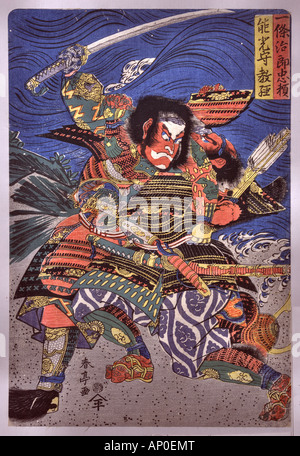 Die Samurai-Krieger Ichijo Jiro Tadanori und Notonokami Noritsune. Japan zwischen 1818 und 1820 Stockfoto