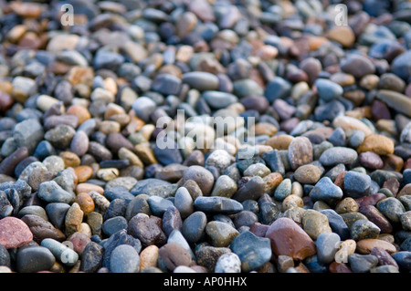 Gut abgerundeten Kieselsteinen am Ufer des Puget Sound in Tacoma, Washington, Vereinigte Staaten Stockfoto