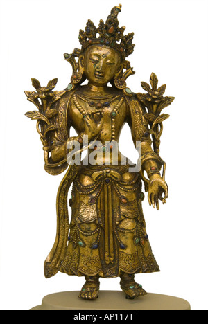 Maitreya vergoldeten Bronze Sanskrit Metteyya Pāli zukünftige Buddha stehend Welt buddhistische Eschatologie Bodhisattva vollständige erleuchten Stockfoto