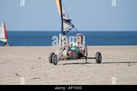 Blokart am Strand von St Ouens in Jersey Stockfoto