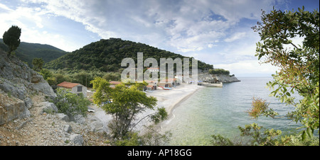 Strand und Hafen, Port Beli, Insel Cres, Kroatien Stockfoto