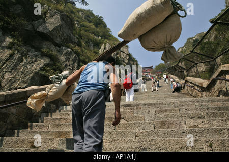 Porter, Stairway to Heaven, Tai Shan, Provinz Shandong, Taishan, Mount Tai, World Heritage, China, Asien, UNESCO Stockfoto