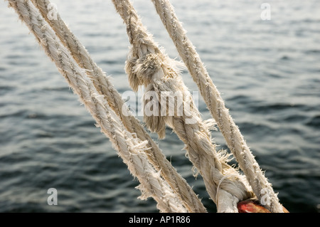 Flaschenzügen und rigging auf einer Feluke, Nil, Assuan, Ägypten, Nordafrika, mittlere Osten. DSC 4347 Stockfoto