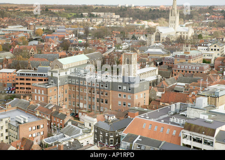 Luftaufnahme der Gebäude der Stadt-Zentrum mit Kathedrale Norwich Norfolk UK Stockfoto