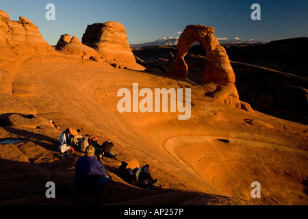 Delicate Arch wahrscheinlich der bekannteste natürliche Bogen in der USA Evening Light Arches National Park Utah Stockfoto