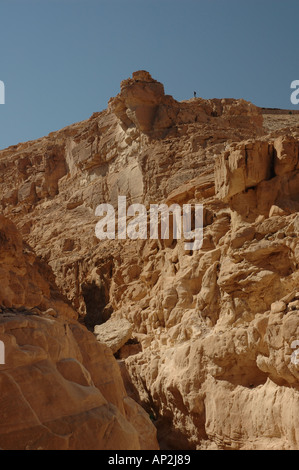 Ein Mann steht am Abgrund des Canyons Farbe in Ägypten auf der Suche nach unten in die Schlucht unten Stockfoto