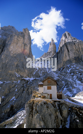 Almhütte Preusshuette im Bereich Rosengarten, Dolomiten, Südtirol, Alta Badia, Italien Stockfoto