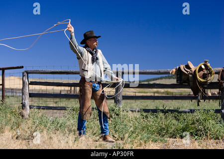 Cowboy werfen Lasso Wildwest, Oregon, USA Stockfoto