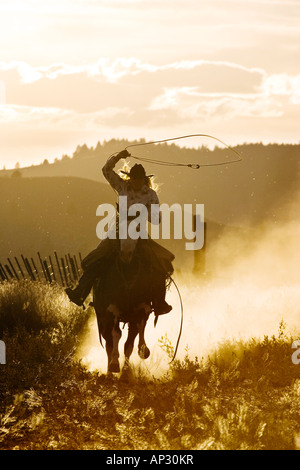 Cowgirl werfen Lasso Wildwest, Oregon, USA Stockfoto