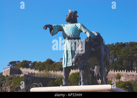 Skulptur von König Alfons IX. von Juan Oliveira Vieitez in Fort Fortaleza de Bayona, Baiona, Bayona, Ria de Vigo, Rías Bajas, Gali Stockfoto