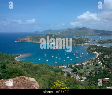 Blick auf English Harbour von Shirley Heights, Antigua, West Indies, Karibik Stockfoto