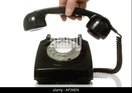 Retro schwarz Telefon abgeholt Stockfoto