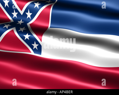 Computergenerierte Darstellung der Flagge der Bundesstaat Mississippi mit seidig aussehen und Wellen Stockfoto