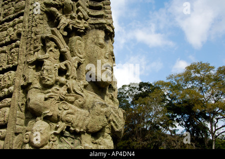 Mittelamerika, Honduras, Copan (aka Xukpi in Maya). Große Plaza von Stelen aka Plaza Grande de Las Estelas, Stela A. Stockfoto