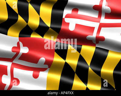 Computergenerierte Darstellung der Flagge des Staates Maryland mit seidig aussehen und Wellen Stockfoto