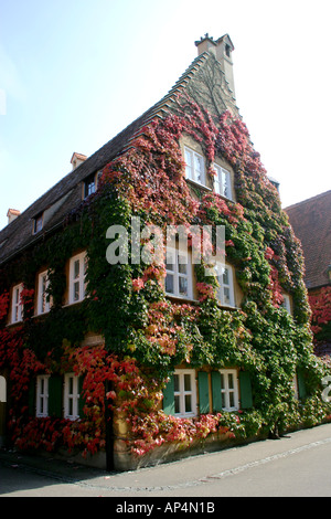 überwuchert urige Haus an die Fuggerei älteste Sozialsiedlung der Welt Augsburg Bayern Deutschland Stockfoto