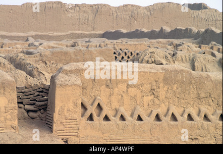 Südamerika, Peru, Trujillo, Salaverry. Chan Chan, größte Adobe Stadt, 1000 Jahre alte Hauptstadt des Königreichs Chimu Stockfoto