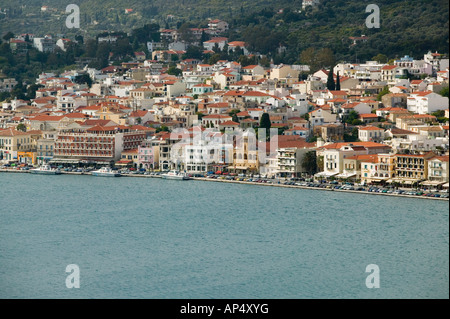 Griechenland, nordöstlichen Ägäischen Inseln, SAMOS, Vathy (Samos-Stadt): Hohe Vantage Blick über Wallgraben Stockfoto