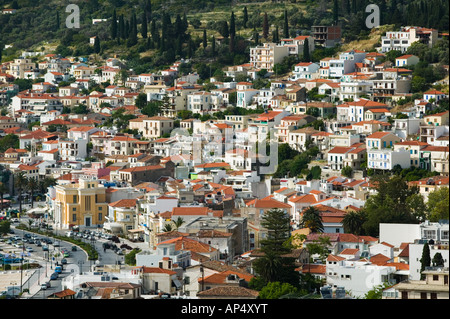 Griechenland, nordöstlichen Ägäischen Inseln, SAMOS, Vathy (Samos-Stadt): Hohe Vantage Blick über Wallgraben Stockfoto