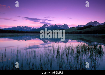 Sawtooth Bereich reflektiert in kleinen Rotbarsch-See in der Nähe von Stanley Idaho Stockfoto