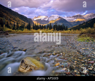 McDonald Creek und Gartenmauer in Glacier Nationalpark in Montana Stockfoto