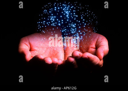 Menschliche Hand, die Sterne, digital composite Stockfoto
