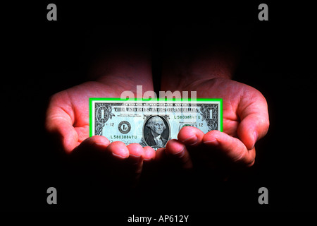 Zwei Hände mit einem Dollarschein, digital composite Stockfoto