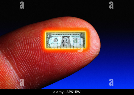 Menschlichen Fingers mit einem Dollarschein, digital composite Stockfoto