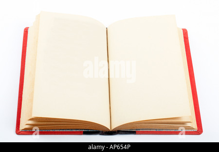 Altes Buch öffnen auf beiden leeren Seiten weißen Hintergrund Stockfoto