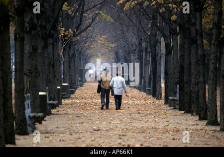 Paris-Alter Rentner paar im Herbst Park-Gasse Stockfoto