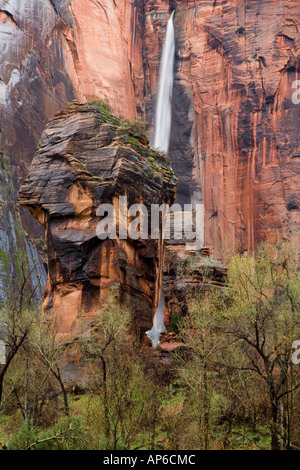 Wasserfall donnert nach unten in der Nähe der Tempel Sinawava im Zion National Park in Utah Stockfoto