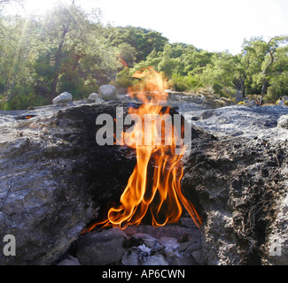 die ewigen Flammen der Chimaira in der Nähe von Antalya Fabelwesen, die Chimaere hier der Legende nach Türkei Olympos NP begraben liegt Stockfoto