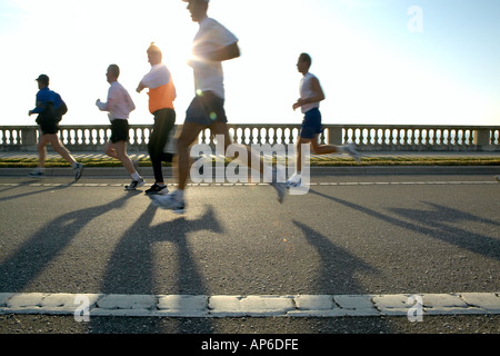 Gasparilla Marathonläufer dramatischen Schatten an sonnigen Morgen Bayshore Boulevard in Tampa Florida USA Stockfoto