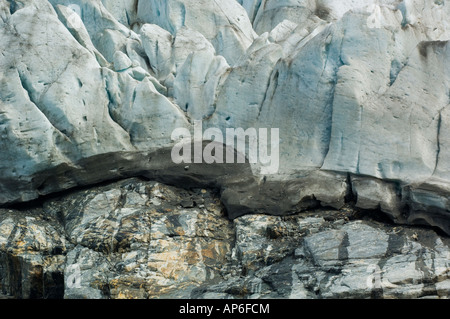 Eis und Fels am Rand des nördlichen Sawyer Gletscher Tracy Arm Fjord Alaska USA Stockfoto