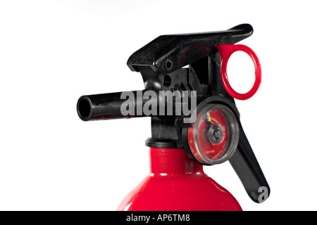 Feuerlöscher auf weißem Hintergrund Stockfoto