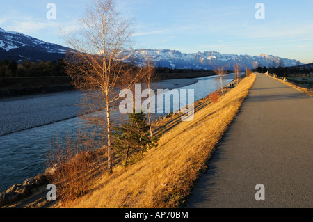 Spätnachmittag Herbst auf Rheindamm, Triesen LI Stockfoto