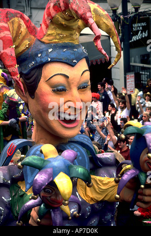 Die Jester-Schwimmer in der Rex-Karneval Parade New Orleans Louisiana Stockfoto