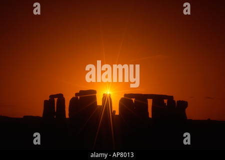 England Wiltshire Stonehenge Sonnenuntergang Stockfoto